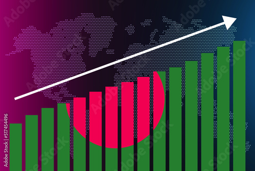 Bangladesh bar chart graph, increasing values, country statistics concept, Bangladesh country flag on bar graph