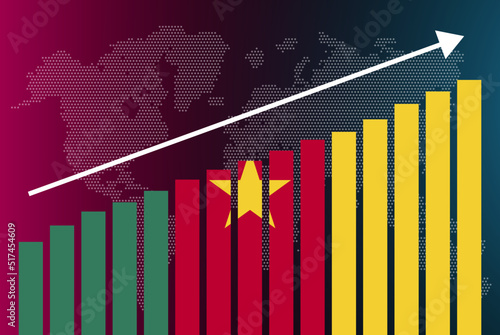 Cameroon bar chart graph, increasing values, country statistics concept, Cameroon country flag on bar graph