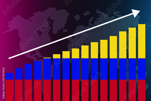 Colombia bar chart graph, increasing values, country statistics concept, Colombia country flag on bar graph