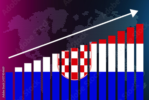 Croatia bar chart graph, increasing values, country statistics concept, Croatia country flag on bar graph