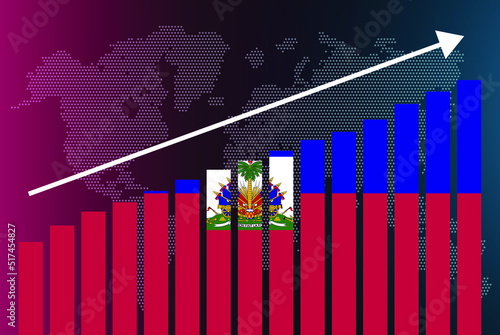 Haiti bar chart graph, increasing values, country statistics concept, Haiti country flag on bar graph