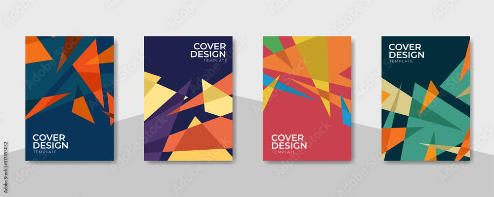 Set cover design template with colorful abstract geometric low poly designs