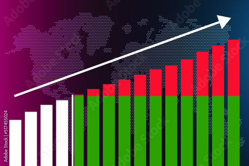 Madagascar bar chart graph, increasing values, country statistics concept, Madagascar country flag on bar graph