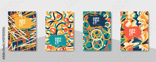 Set cover design template with colorful abstract geometric low poly designs