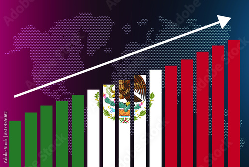Mexico bar chart graph, increasing values, country statistics concept, Mexico country flag on bar graph