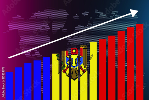 Moldova bar chart graph, increasing values, country statistics concept, Moldova country flag on bar graph