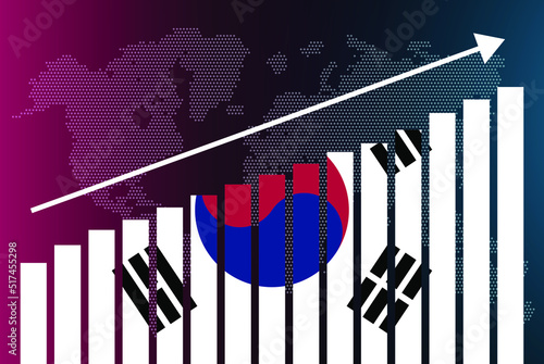 South Korea bar chart graph, increasing values, country statistics concept, South Korea country flag on bar graph