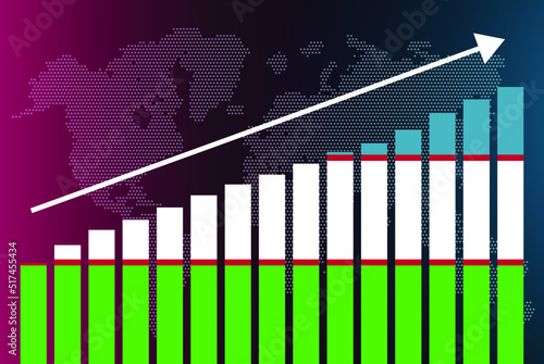 Uzbekistan bar chart graph, increasing values, country statistics concept, Uzbekistan country flag on bar graph