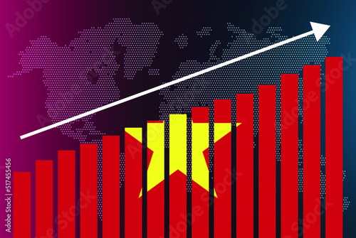 Vietnam bar chart graph, increasing values, country statistics concept, Vietnam country flag on bar graph