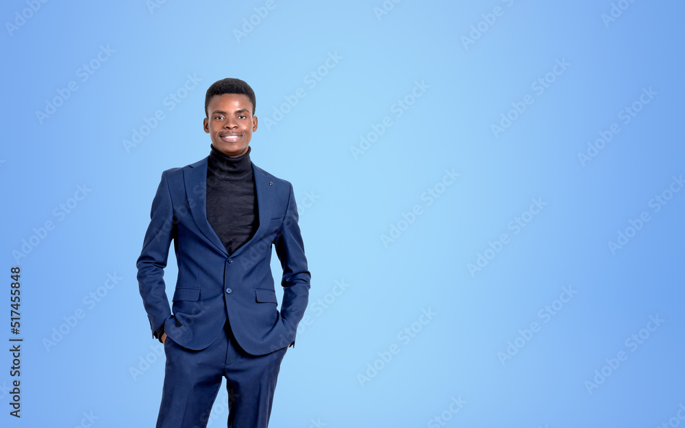 African American businessman wearing formal suit standing near b