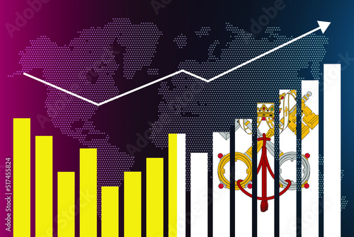 Vatican bar chart graph with ups and downs, increasing values, Vatican country flag on bar graph, upward rising arrow on data, news banner idea, developing country concept
