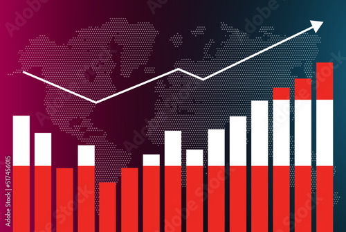 Austria bar chart graph with ups and downs, increasing values, Austria country flag on bar graph, upward rising arrow on data, news banner idea, developing country concept