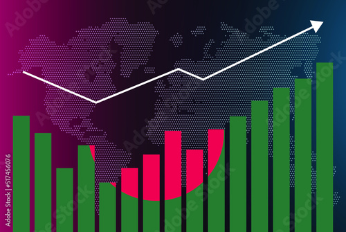 Bangladesh bar chart graph with ups and downs, increasing values, Bangladesh country flag on bar graph, upward rising arrow on data, news banner idea, developing country concept