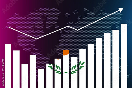 Cyprus bar chart graph with ups and downs, increasing values, Cyprus country flag on bar graph, upward rising arrow on data, news banner idea, developing country concept