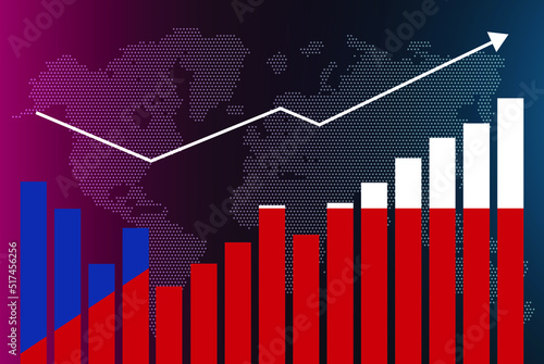 Czech Republic bar chart graph with ups and downs, increasing values, Czech Republic country flag on bar graph, upward rising arrow on data, news banner idea, developing country concept