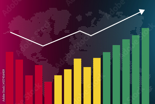 Guinea bar chart graph with ups and downs, increasing values, Guinea country flag on bar graph, upward rising arrow on data, news banner idea, developing country concept