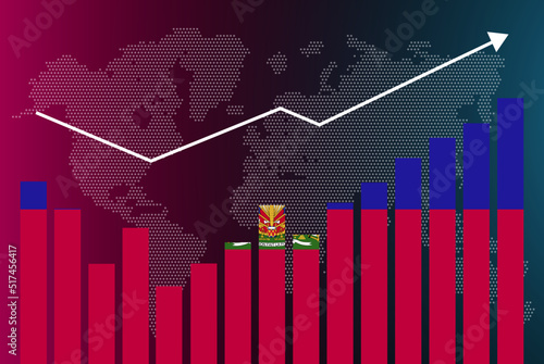 Haiti bar chart graph with ups and downs, increasing values, Haiti country flag on bar graph, upward rising arrow on data, news banner idea, developing country concept