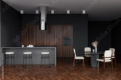 Wallpaper Mural Kitchen interior with countertop and dining table with chairs on wooden floor Torontodigital.ca