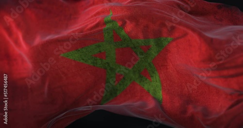 Old Morocco Flag waving at wind. Loop