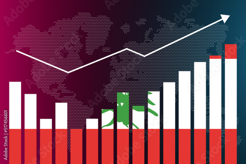 Lebanon bar chart graph with ups and downs, increasing values, Lebanon country flag on bar graph, upward rising arrow on data, news banner idea, developing country concept
