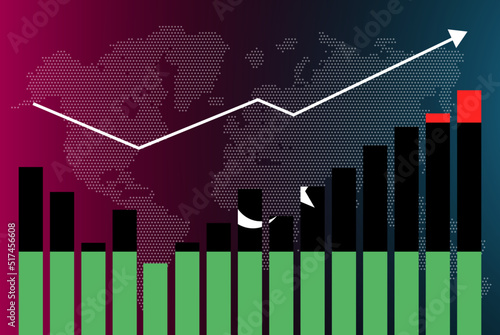 Libya bar chart graph with ups and downs, increasing values, Libya country flag on bar graph, upward rising arrow on data, news banner idea, developing country concept