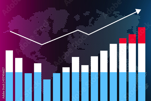 Luxembourg bar chart graph with ups and downs, increasing values, Luxembourg country flag on bar graph, upward rising arrow on data, news banner idea, developing country concept