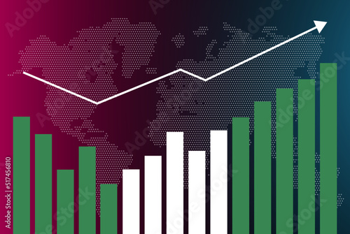 Nigeria bar chart graph with ups and downs, increasing values, Nigeria country flag on bar graph, upward rising arrow on data, news banner idea, developing country concept