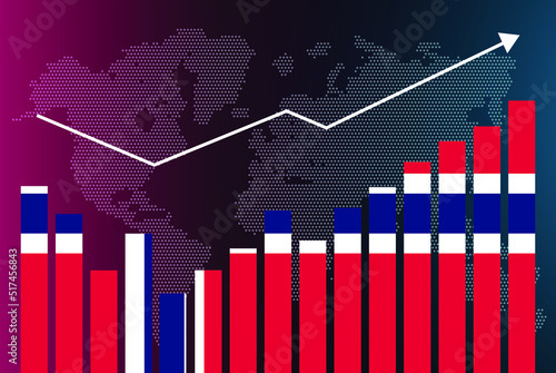 Norway bar chart graph with ups and downs, increasing values, Norway country flag on bar graph, upward rising arrow on data, news banner idea, developing country concept