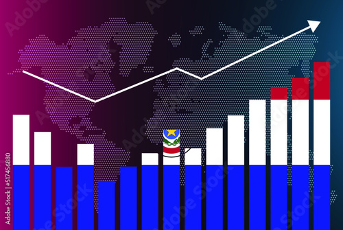 Paraguay bar chart graph with ups and downs, increasing values, Paraguay country flag on bar graph, upward rising arrow on data, news banner idea, developing country concept