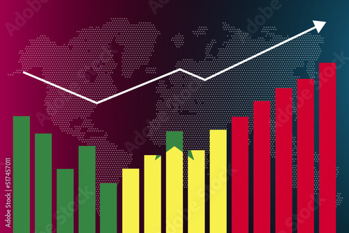 Senegal bar chart graph with ups and downs, increasing values, Senegal country flag on bar graph, upward rising arrow on data, news banner idea, developing country concept
