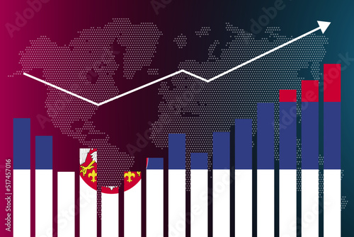 Serbia bar chart graph with ups and downs, increasing values, Serbia country flag on bar graph, upward rising arrow on data, news banner idea, developing country concept