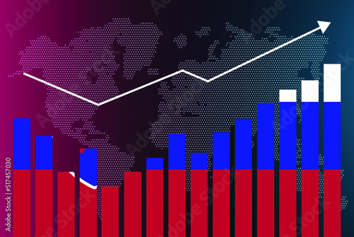 Slovakia bar chart graph with ups and downs, increasing values, Slovakia country flag on bar graph, upward rising arrow on data, news banner idea, developing country concept