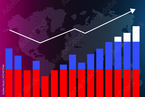 Slovenia bar chart graph with ups and downs, increasing values, Slovenia country flag on bar graph, upward rising arrow on data, news banner idea, developing country concept