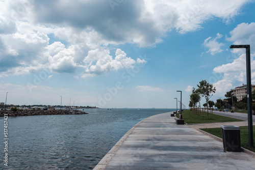 Wallpaper Mural Beautiful landscape with sea and blue sky, seaside view with cloudy weather, Moda seaside with no people, seashore footage with walking path, sightseeing place in Istanbul  Torontodigital.ca