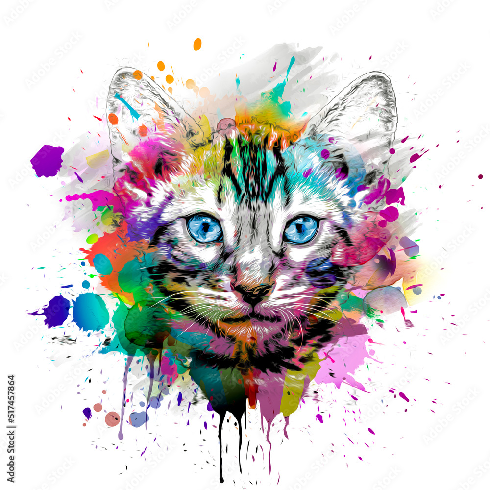 Naklejka premium abstract colorful cat muzzle illustration, graphic design concept