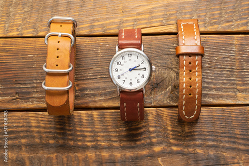 Obraz na plátně A set of watches and handmade leather straps for them