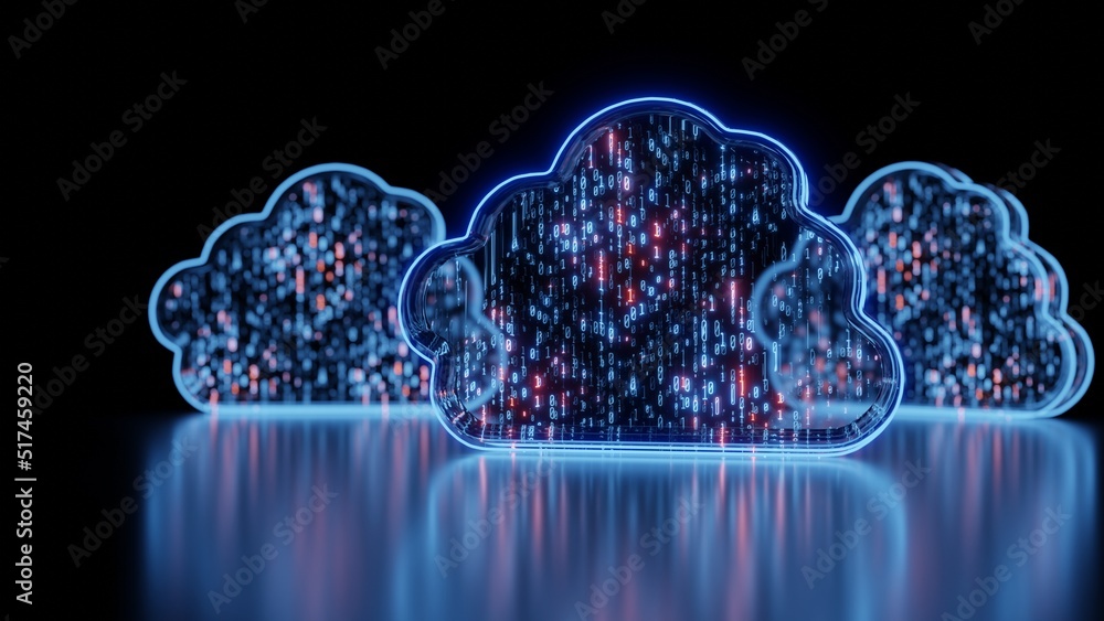 3D Rendering of digital binary data cloud. Concept for cloud computing ...