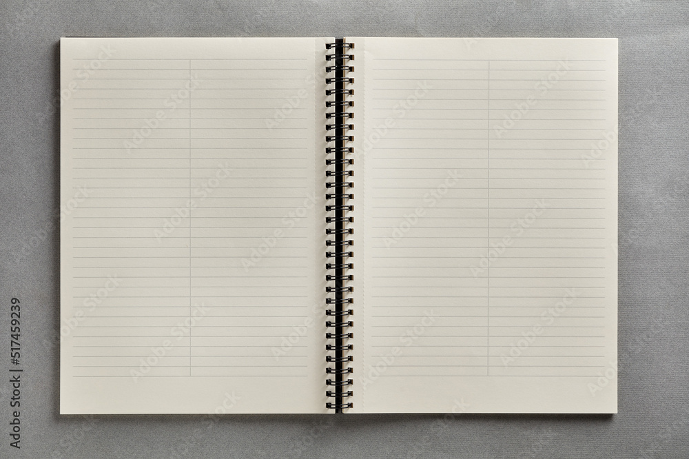 Lined notebook with spiral cover and textured paper. Lined notebook with spiral cover and textured paper.