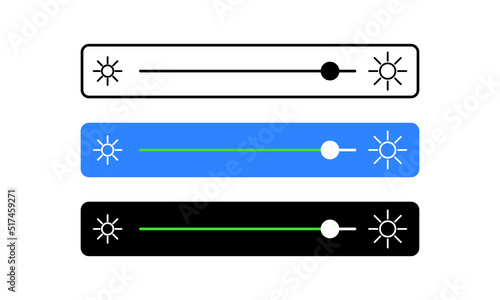 Screen brightness changes set icon. Slider, adjust, control, settings, phone, monitor, device, display, night and reading mode. Technology concept. Vector line icon for Business and Advertising