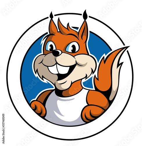 Cartoon style funny squirrel character, funny animal logo, mascot design concept, isolated on white background.