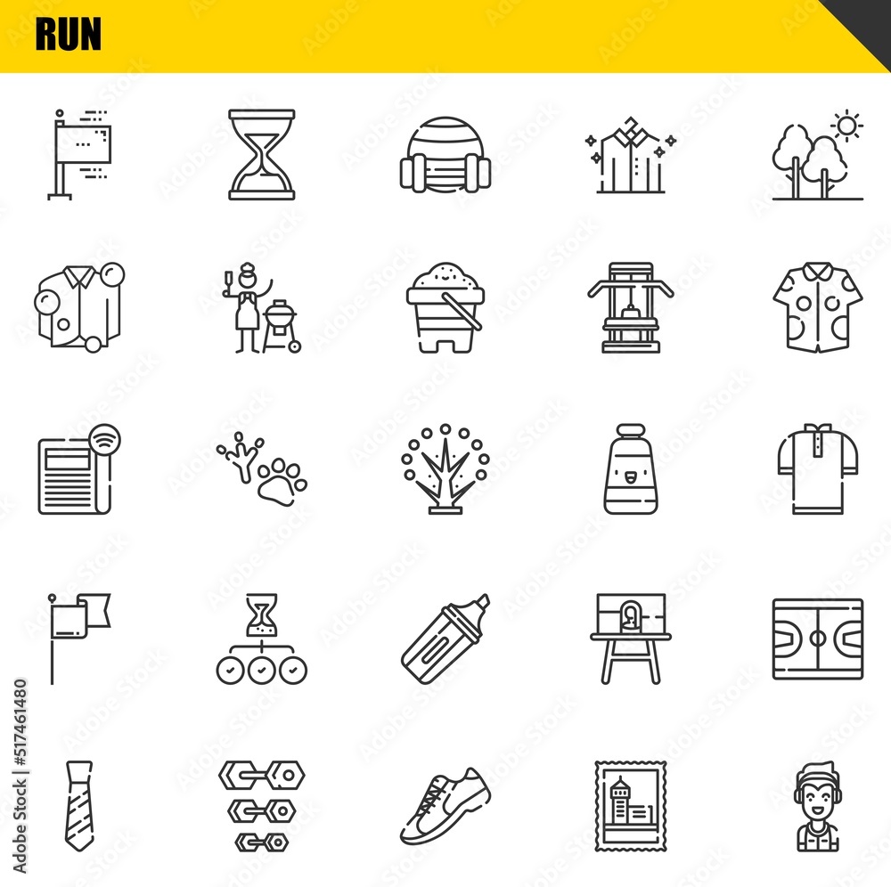 Fototapeta premium run vector line icons set. flags, tie and newspaper Icons. Thin line design. Modern outline graphic elements, simple stroke symbols stock illustration