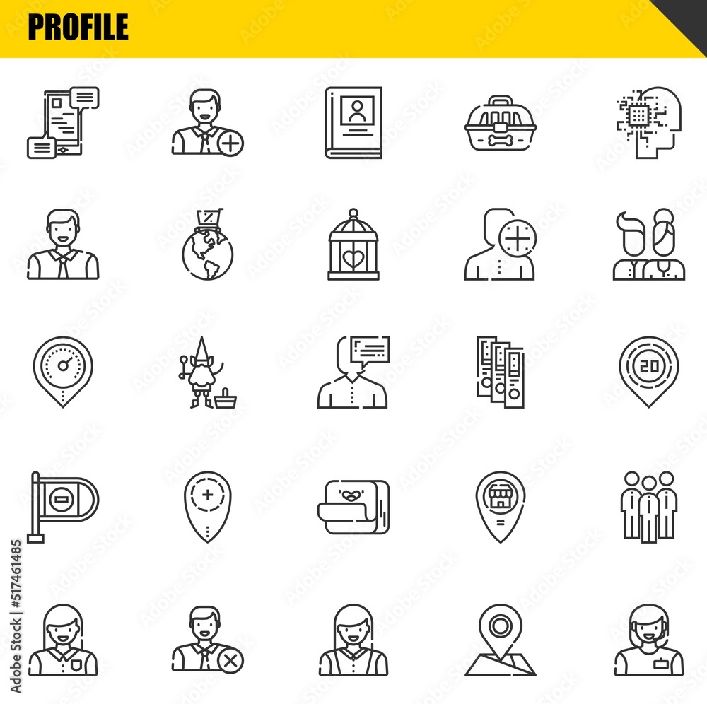 profile vector line icons set. communications, woman and placeholder Icons. Thin line design. Modern outline graphic elements, simple stroke symbols stock illustration