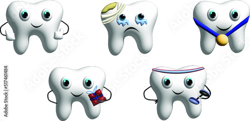 3d teeth - dental illustration of teeth with different emotions for different situations, plates, illustrations, advertising
