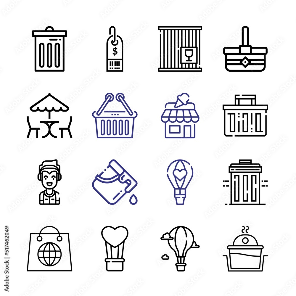 basket Icon Set with line icons. Modern Thin Line Style. Suitable for Web and Mobile Icon. Vector illustration EPS 10.
