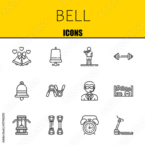 bell vector line icons set. wedding bells, notification bell and exercise Icons. Thin line design. Modern outline graphic elements, simple stroke symbols stock illustration