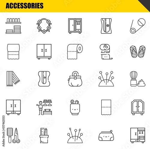 accessories vector line icons set. dinnerware, comb and scarf Icons. Thin line design. Modern outline graphic elements, simple stroke symbols stock illustration