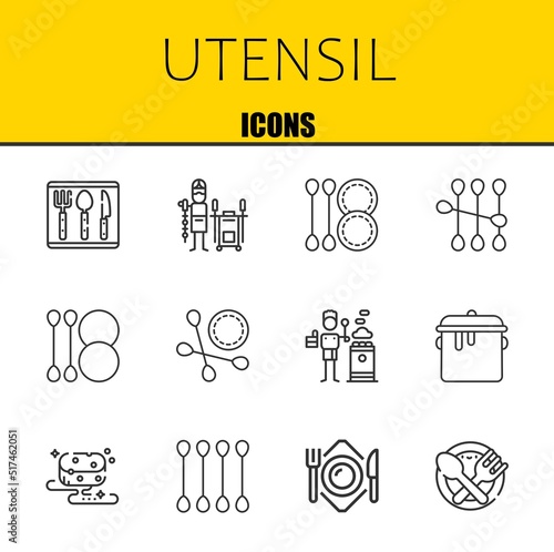utensil vector line icons set. cutlery, tandoor and cotton swab Icons. Thin line design. Modern outline graphic elements, simple stroke symbols stock illustration