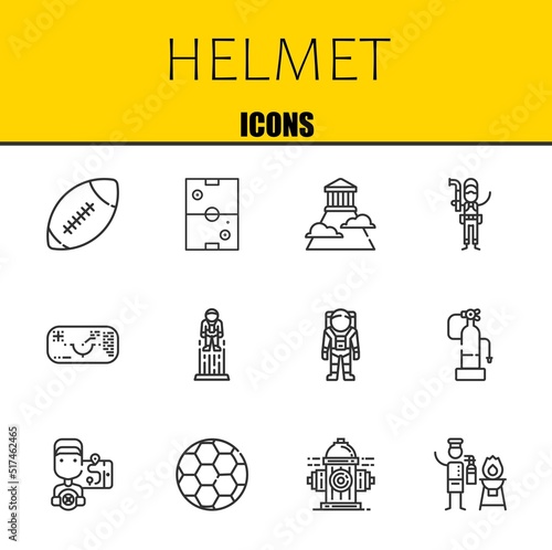 helmet vector line icons set. american football, air hockey and olympus Icons. Thin line design. Modern outline graphic elements, simple stroke symbols stock illustration