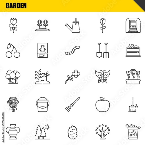 garden vector line icons set. rose, vase and forest Icons. Thin line design. Modern outline graphic elements, simple stroke symbols stock illustration © NinjaStudio