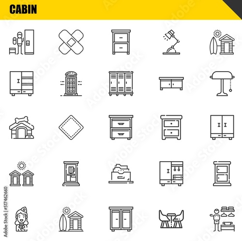cabin vector line icons set. locker, stewardess and dog house Icons. Thin line design. Modern outline graphic elements, simple stroke symbols stock illustration